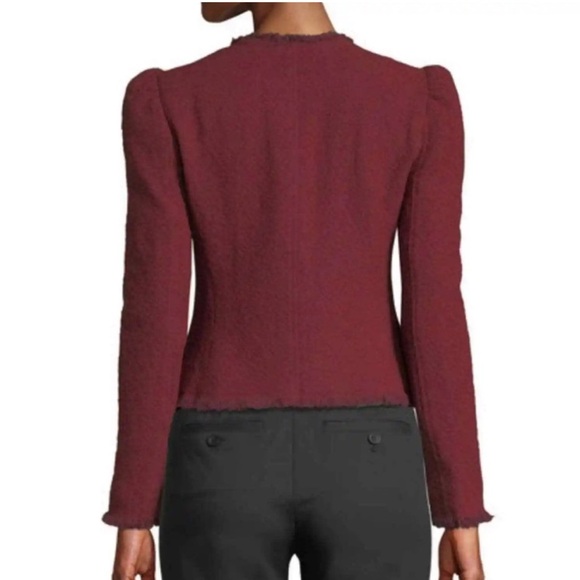 Club Monaco Blazer Cropped Puff-Shoulder Burgundy Blazer Jacket NWT - Picture 3 of 9